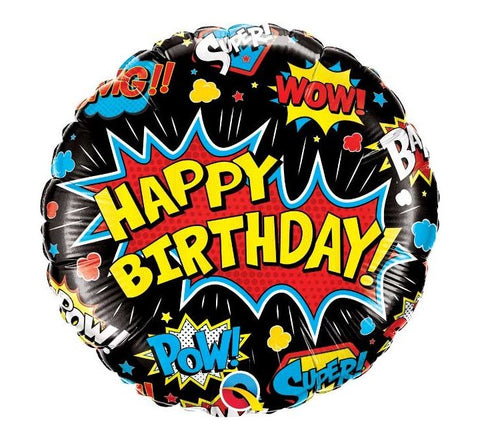 18IN B/DAY SUPER HERO BLACK FOIL BALLOON