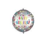 18in HAPPY BIRTHDAY SILVER COLORFUL STARS FOIL BALLOON
