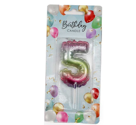 6CM RAINBOW BALLOON SHAPED NUMERAL 5 CANDLE