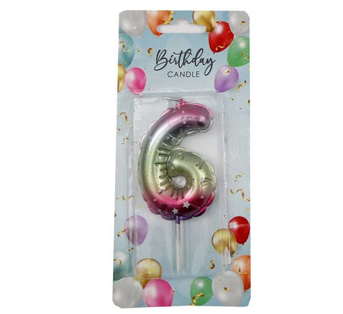 6CM RAINBOW BALLOON SHAPED NUMERAL 6 CANDLE