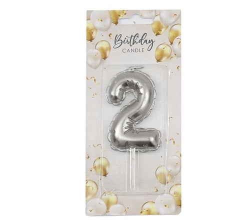 6CM SILVER BALLOON SHAPED NUMERAL 2 CANDLE