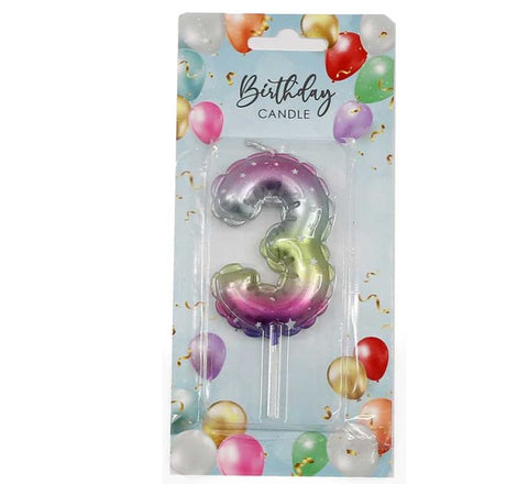 6cm RAINBOW BALLOON SHAPED NUMERAL 3 CANDLE