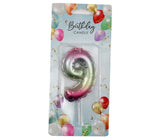 6cm RAINBOW BALLOON SHAPED NUMERAL 9 CANDLE