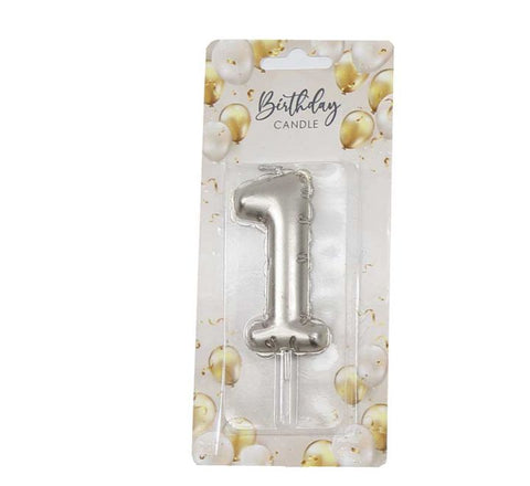 6cm SILVER BALLOON SHAPED NUMERAL 1 CANDLE