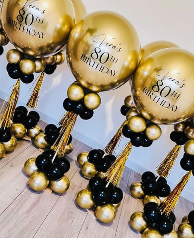 Personalised Black and Gold Balloons Stacks