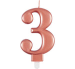 METALLIC ROSE GOLD NUMBER 3 BIRTHDAY CANDLE