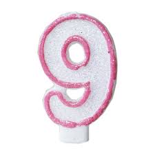 NUMBER 9 PINK AND WHITE CANDLE