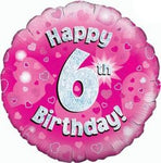 18" HAPPY 6TH BIRTHDAY PINK HOLOGRAPHIC BALLOONS